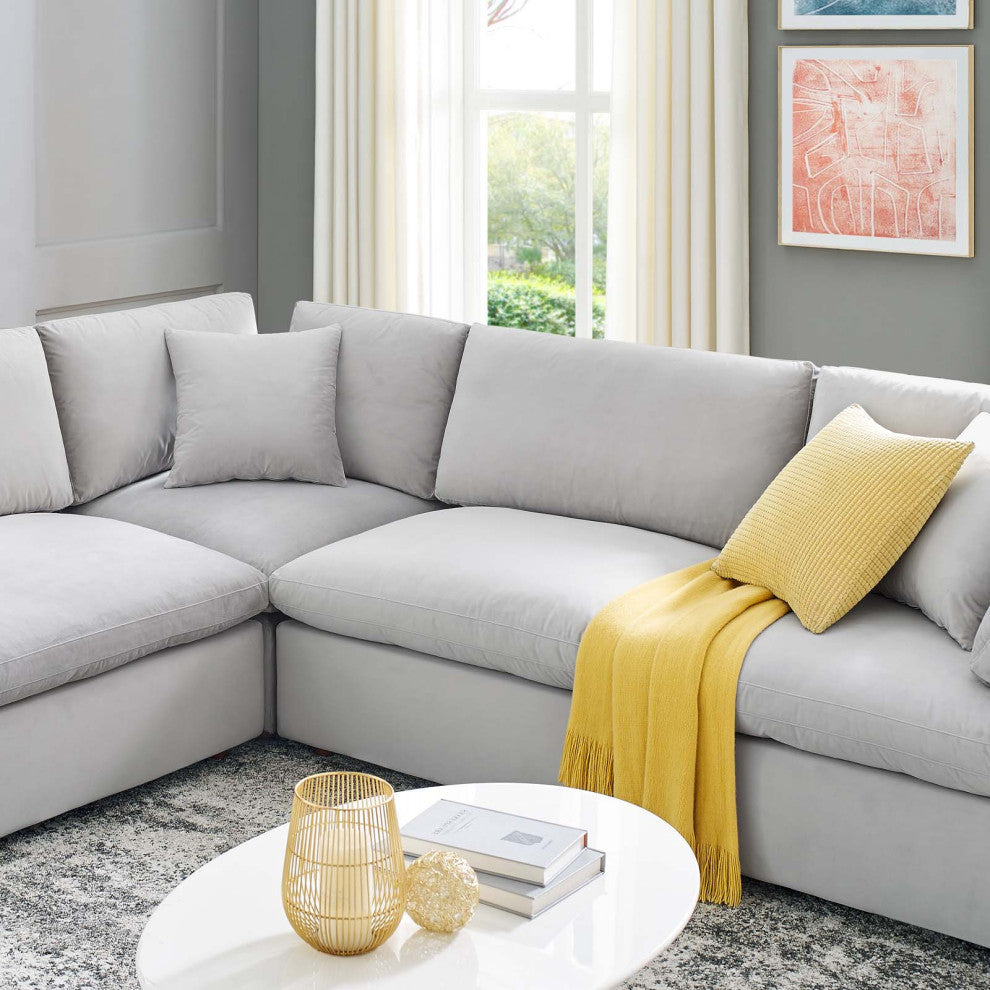 Sectional Sofa Set, Velvet, Gray, Modern, Living Lounge Hotel Hospitality