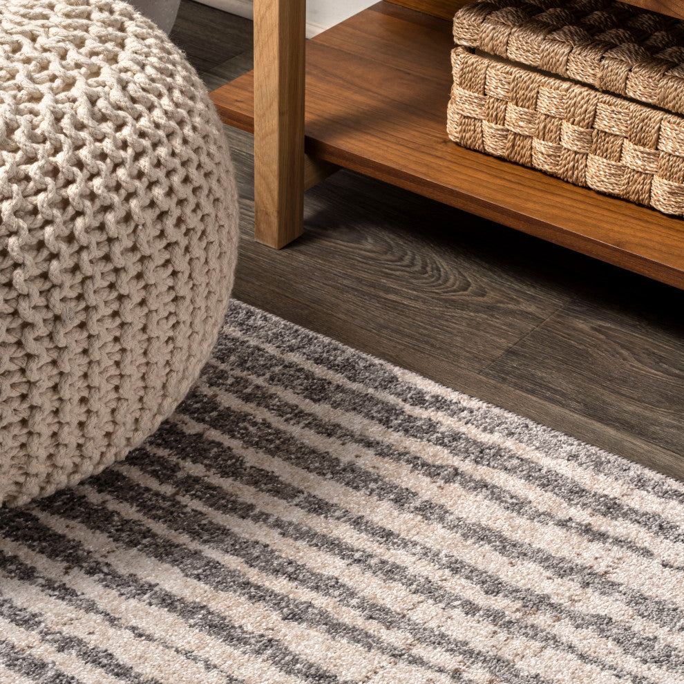 Skoura Modern Bold Stripe Beige/Dark Gray 8 ft. x 10 ft. Area Rug