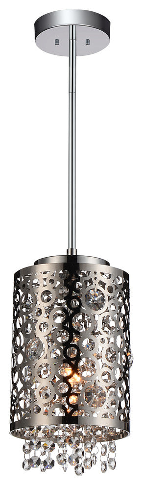 Bubbles 1 Light Drum Shade Mini Pendant With Chrome Finish