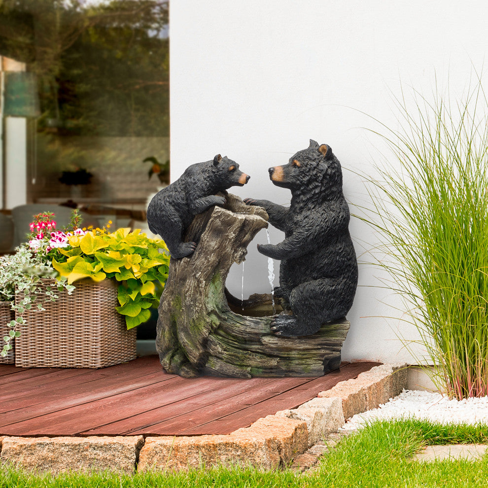 Alpine Cute and Whimsical Bear and Cub Fountain Without Light, 26" Tall
