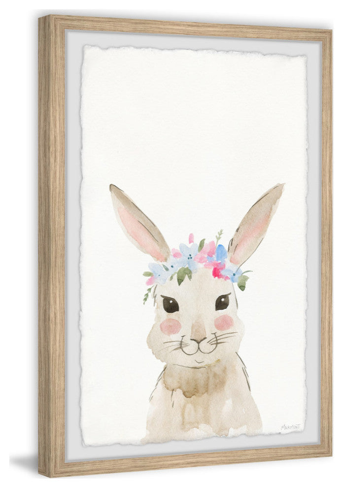 "Bunny Flower Crown" Framed Painting Print, 16x24