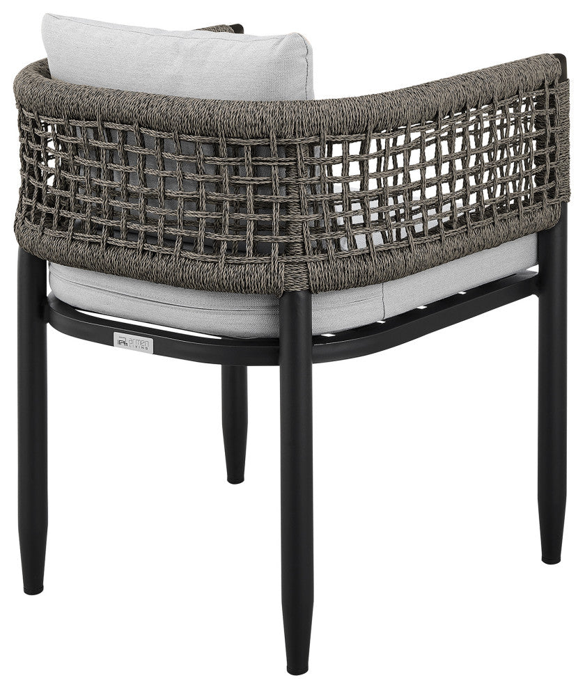 Felicia Patio Dining Chair, Aluminum With Gray Rope and Cushions, Set of 2
