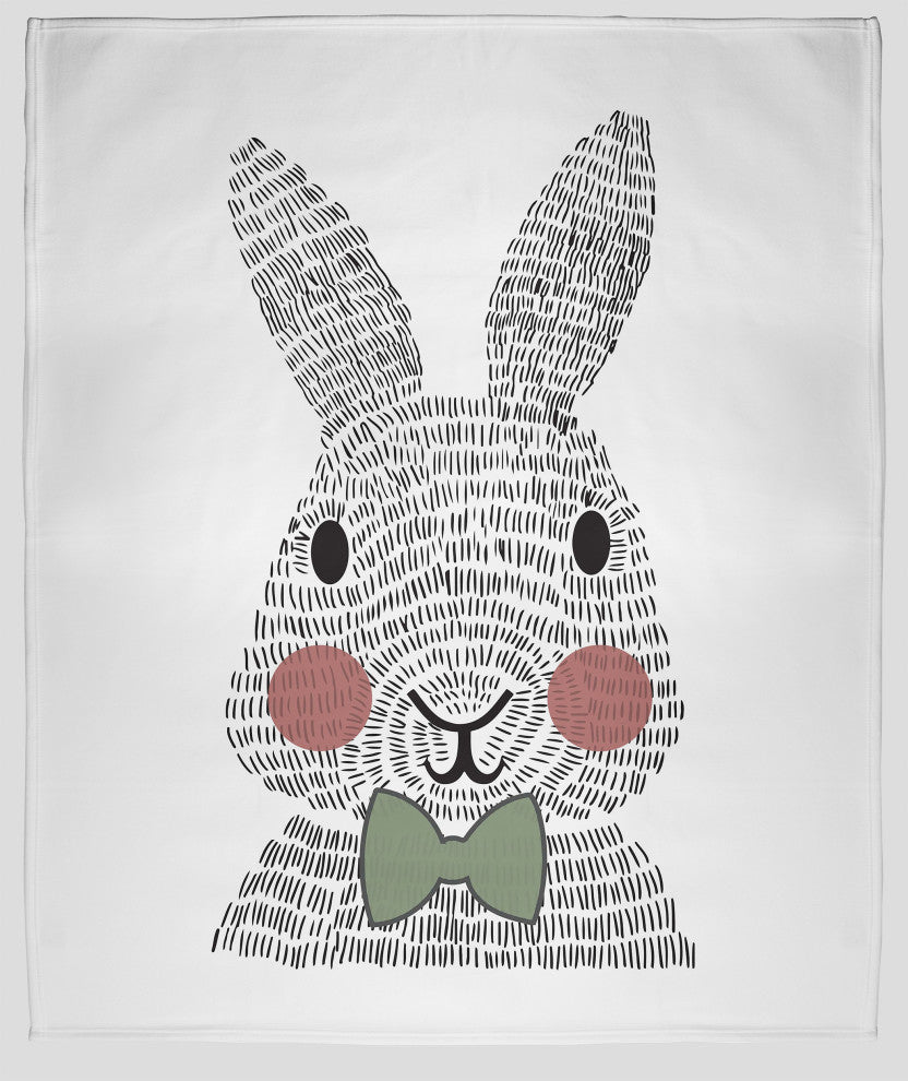 60 x 80 in Bow-tie Easter Bunny Throw Blanket, Laurel Tree Green