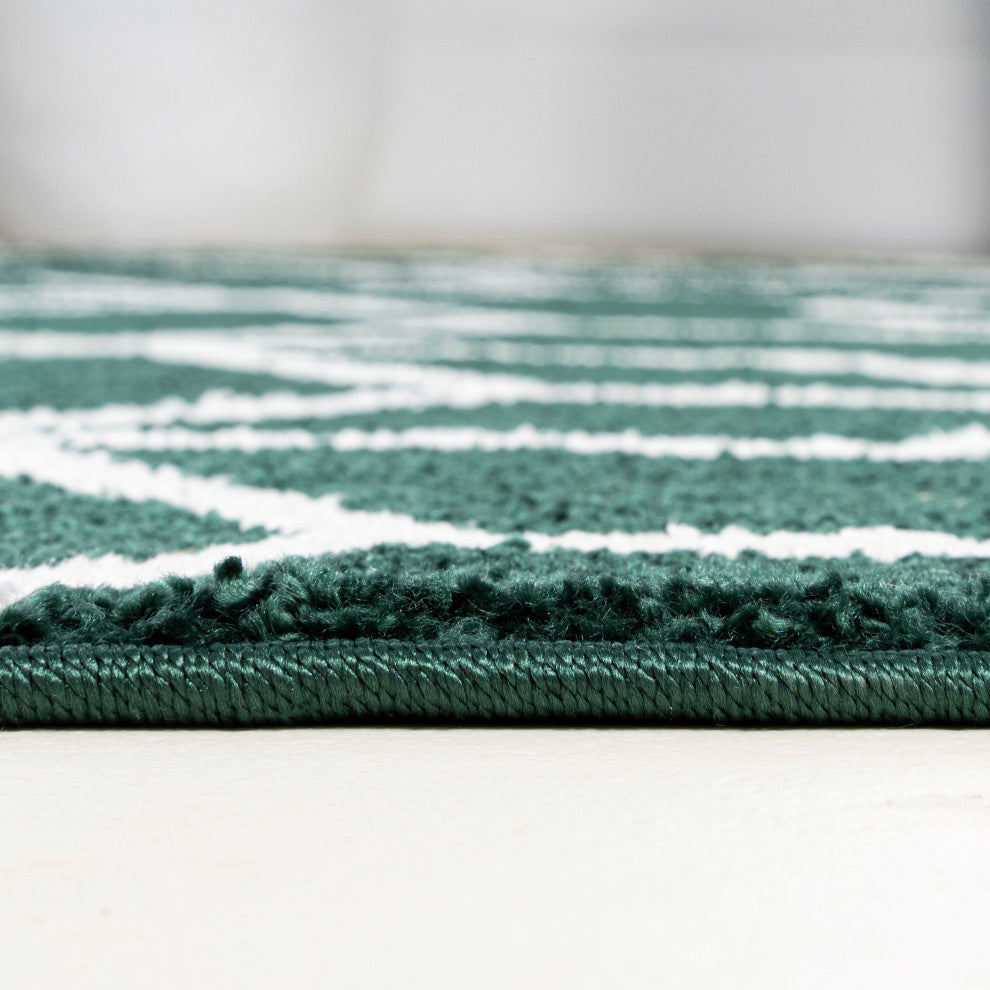 Tumbling Blocks Modern Geometric Green/White 8'x10' Area Rug