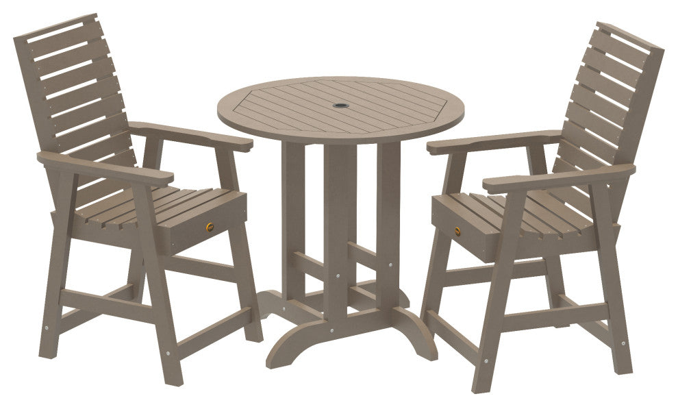 Glennville 3-Piece Round Counter Dining Set, Weathered Acorn, Woodland Brown