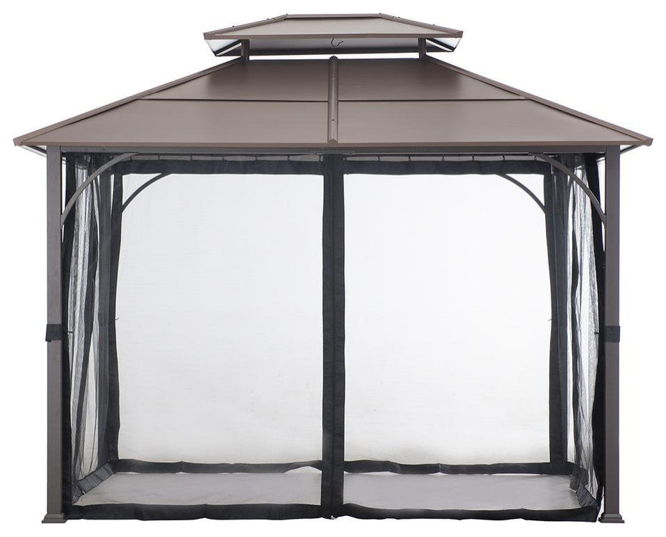 Sunjoy 10 ft. x 12 ft. Black and Brown Steel Gazebo with 2-tier Hip Roof...