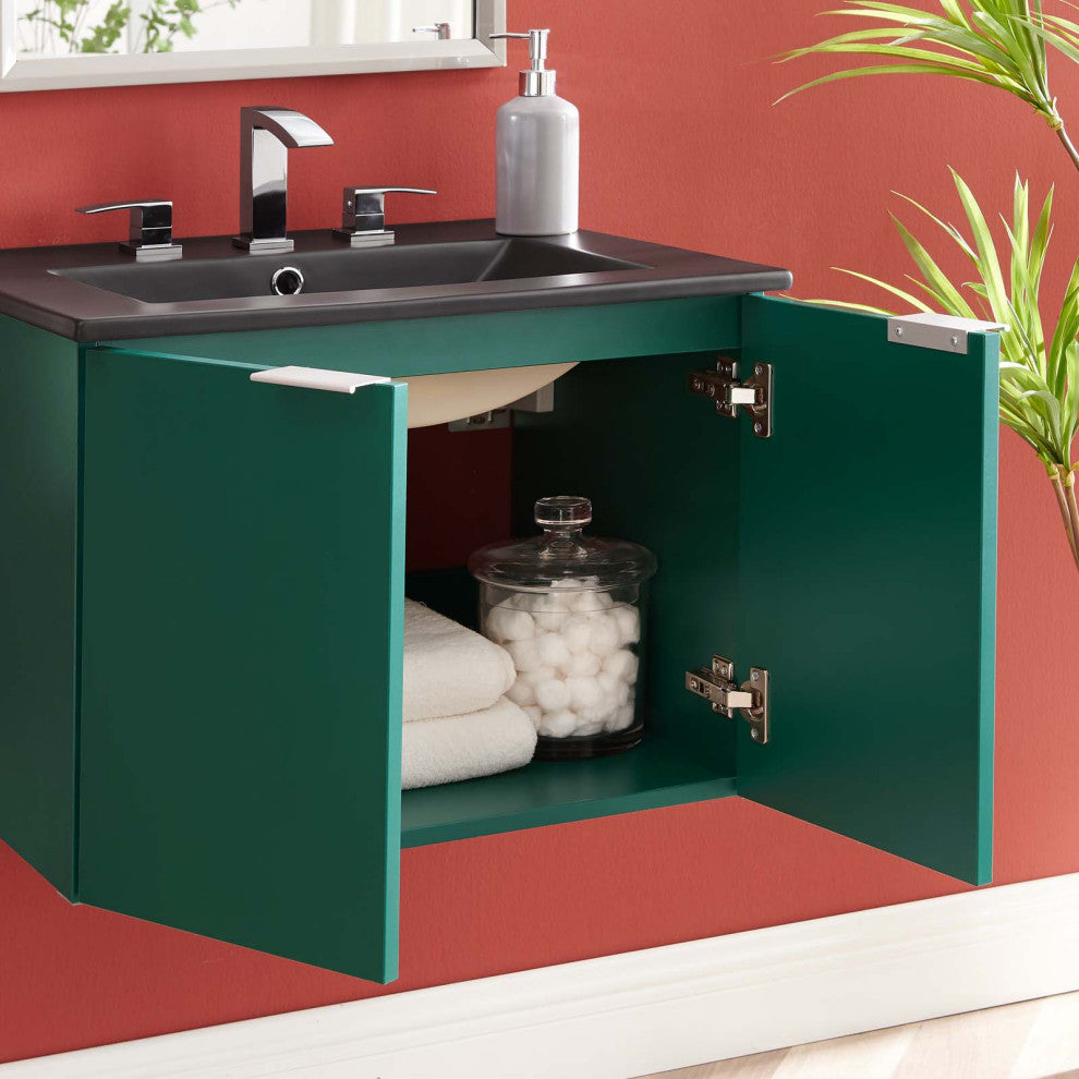 Sink Vanity Cabinet, Wall Mounted, Melamine, Green Black, Modern, Bathroom