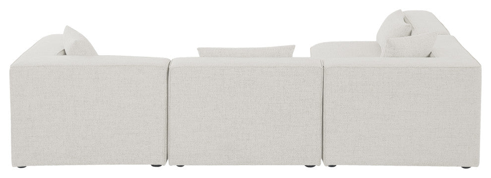 Cube Upholstered Modular Sectional, Cream, 4-Piece: 2 Armless Chair, 2 Corner Chair, Linen Texured Fabric