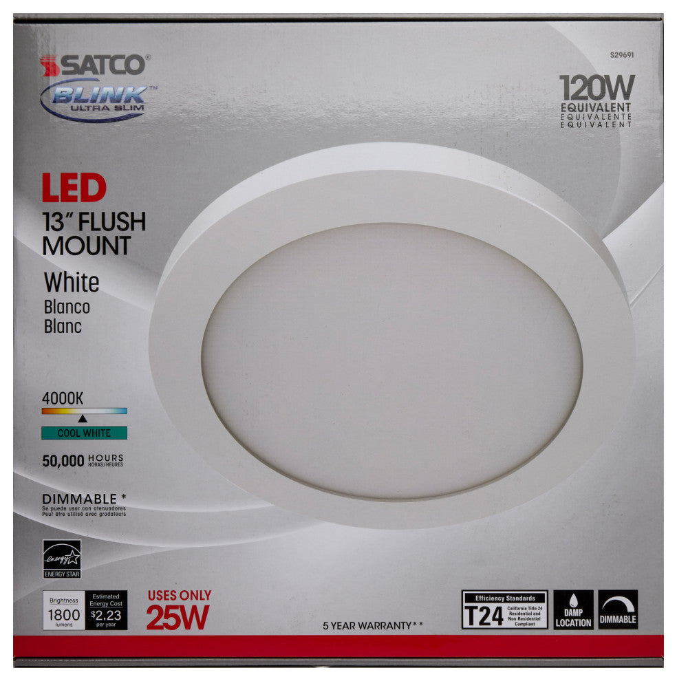 Blink - 25W- 13" Surface Mount LED - 4000K- Round Shape - White Finish - 120V