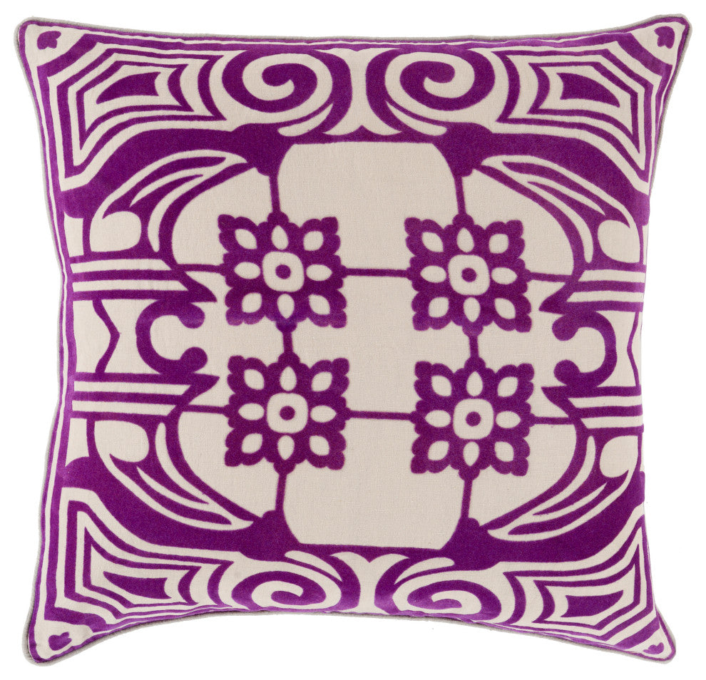 Surya Eleonore ELN-002 22"x22" Pillow Kit, Beige/Taupe/Dark Purple
