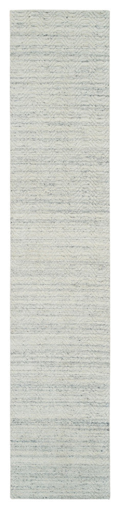 Beige Variegated Textured Modern Design Hand Loomed Wool Runner Rug, 2'5"x12'0"