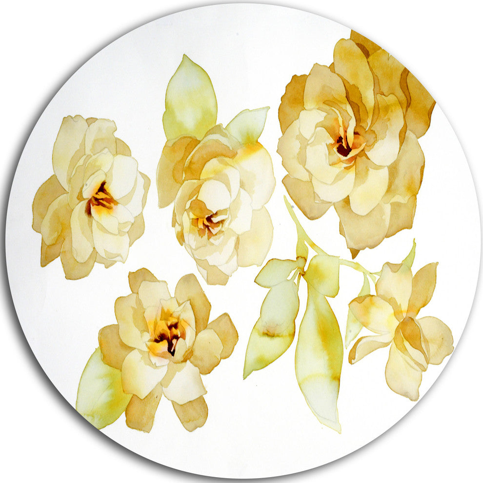 Brown Flowers With White Shade, Floral Large Disc Metal Wall Art, 38"