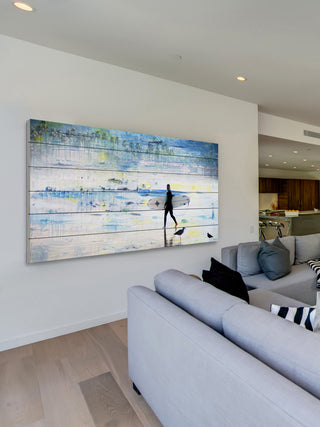"Day of Surfing" Painting Print on White Wood, 40"x20"