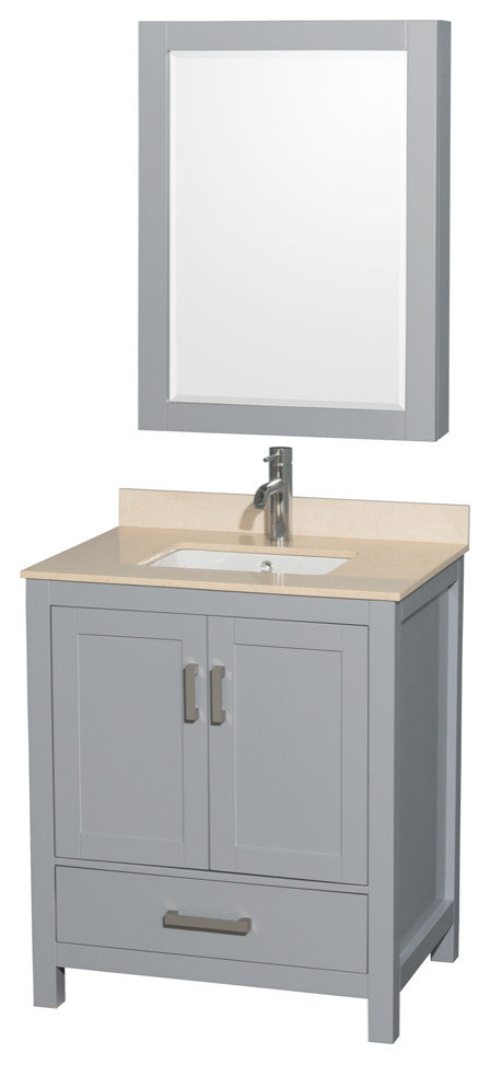 Wyndham WCS141430SGYIVUNSMED Vanity in Gray with Ivory Marble Top and Square Sin