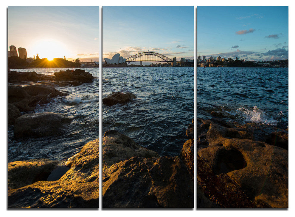 "Sunset at Opera House Sydney" Metal Wall Art, 3 Panels, 36"x28"