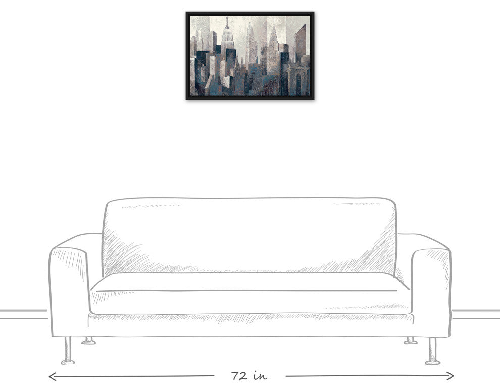 Big Apple City 24x16 Black Floating Framed Canvas