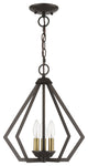 Prism 3-Light English Bronze Semi-Flush/Small Pendant, Antique Brass Accents