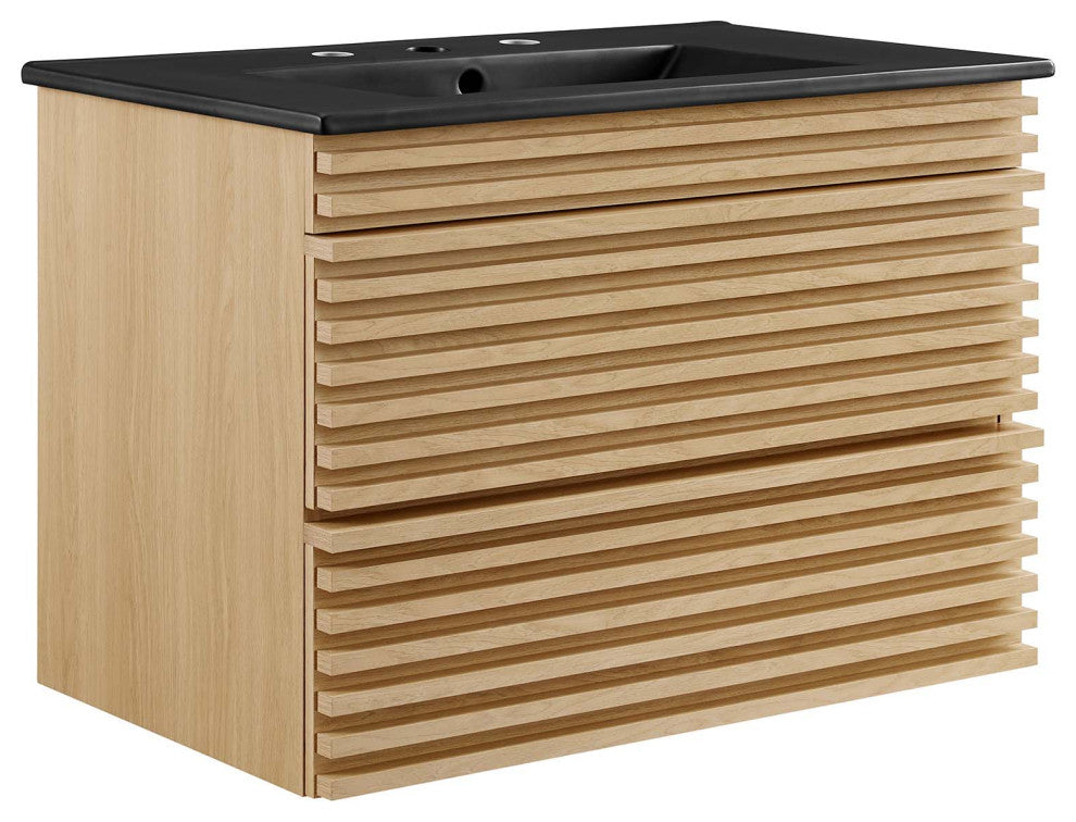 Render 30" Wall-Mount Bathroom Vanity, Oak Black