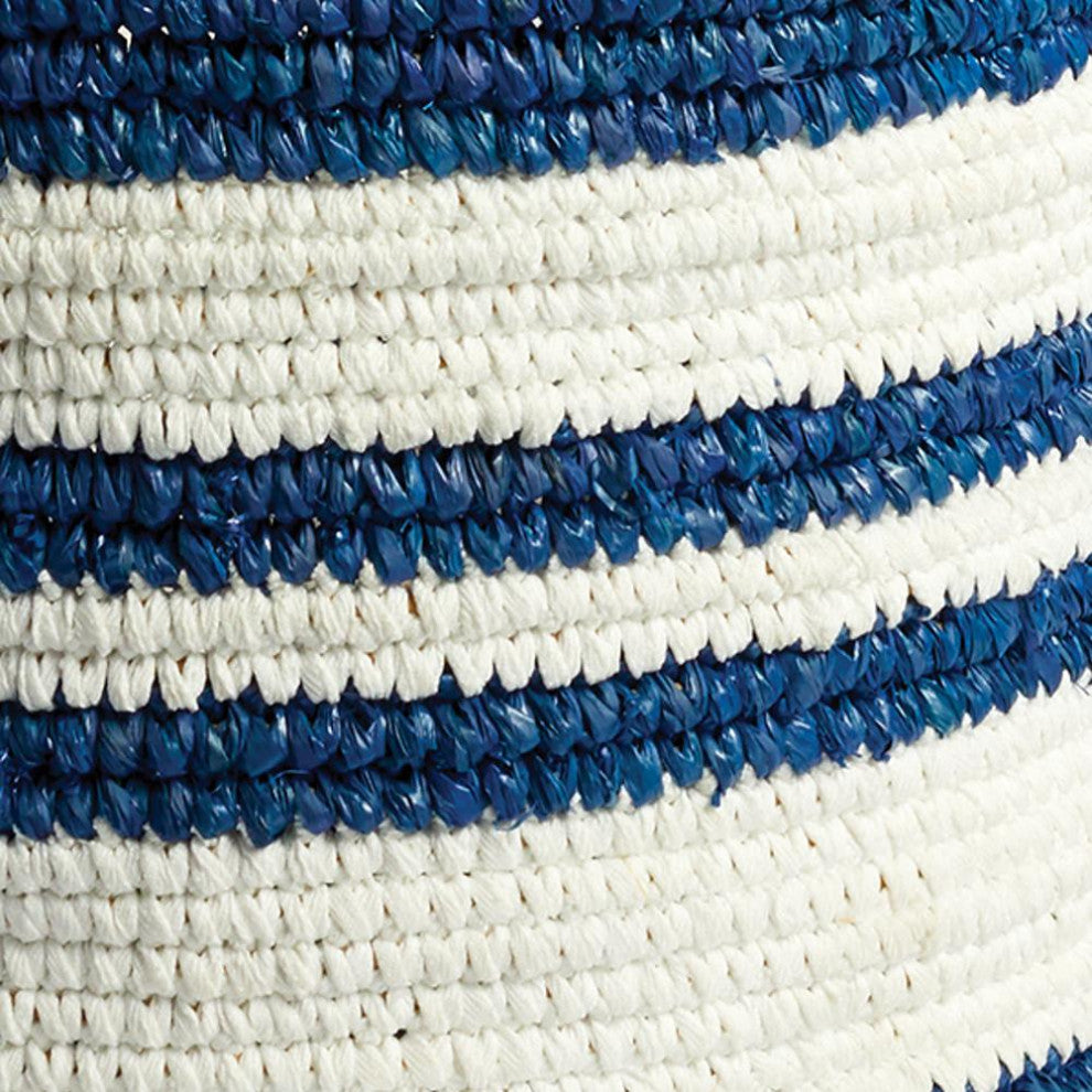 Set 2 Large Coastal Casual Blue White Stripe Tall Hamper Tote Baskets Handles