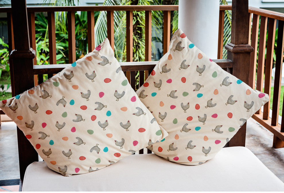 Chickens and Eggs Easter Indoor/Outdoor Throw Pillow, Whisper White, 18x18"