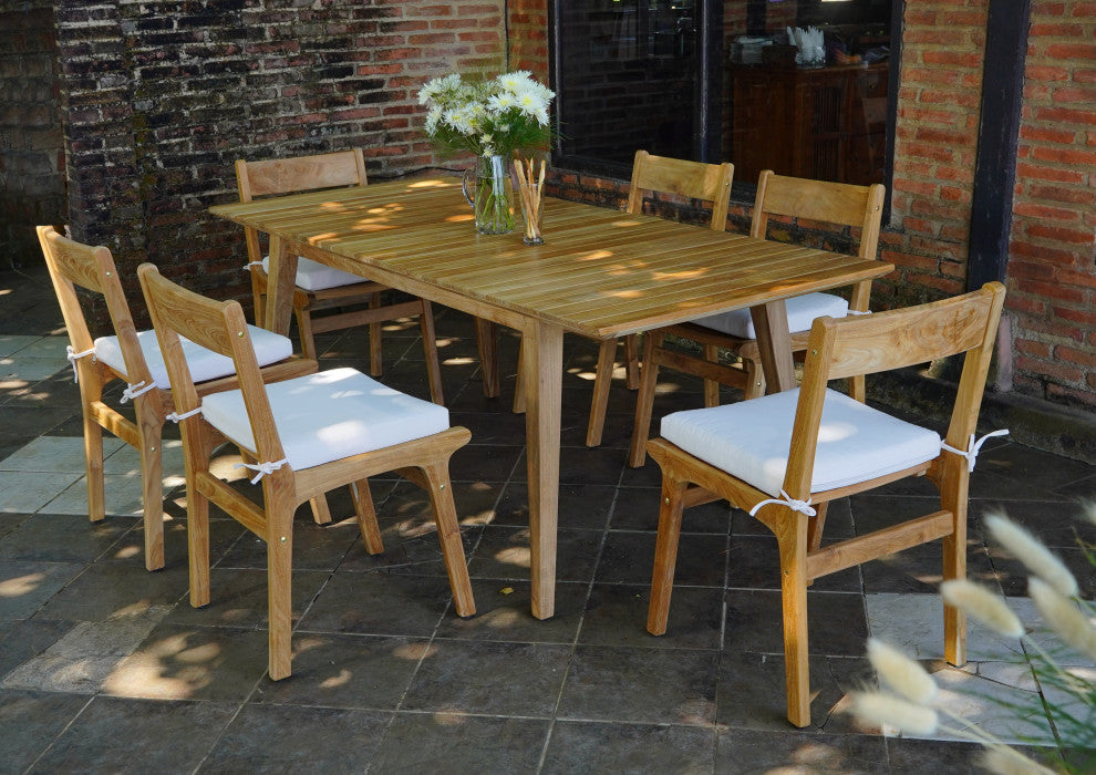 ROSSIO - ICOO Outdoor 6+1 Piece Retractable Teak Dining Set, Brown, 82'inch