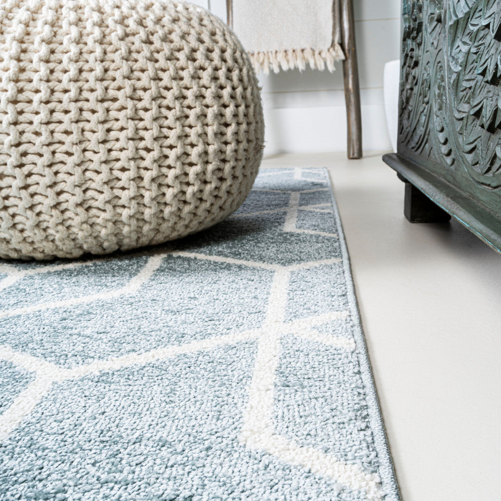Tumbling Blocks Modern Geometric Light Blue/White 3'x5' Area Rug