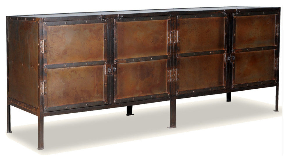 Industrial Black and Brown Iron 4 Door Large Sideboard Cabinet