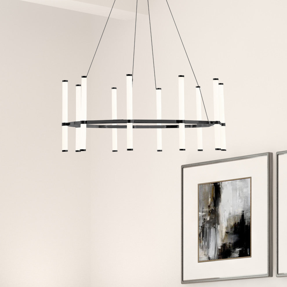 Corvette Modern 10 Light Black White Metal Chandelier
