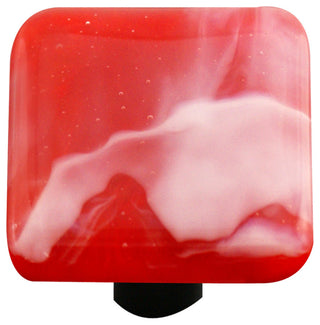 Square Glass Swirl Knob, White Swirl Brick Red