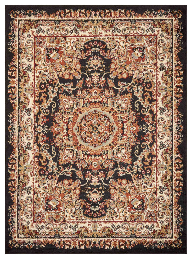 7" x 9" Black Royal Medallion Area Rug