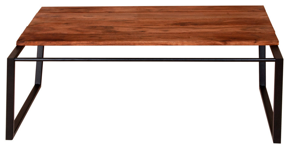 Benzara UPT-238064 Rectangular Coffee Table With Plank Style Top, Brown/Black