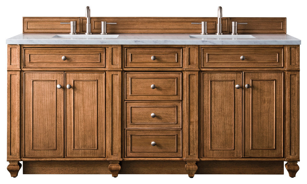 Bristol 72" Double Vanity Bright White, Saddle Brown, Eternal Jasmine Pearl, Three-Hole