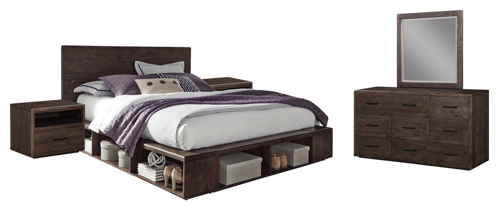 Modus McKinney 5 Piece E King Bedroom Set With 2 Nightstand, Espresso Pine