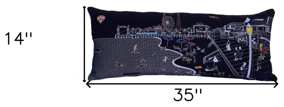 35" Black Paris Nighttime Skyline Standard Lumbar Decorative Pillow