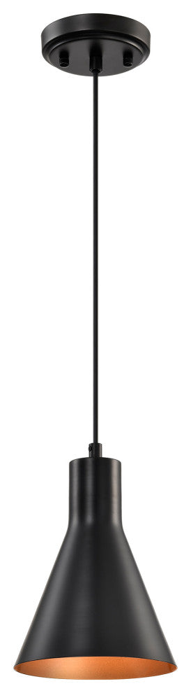 1-Light Matte Black Metal Cone Hanging Kitchen Pendant Light