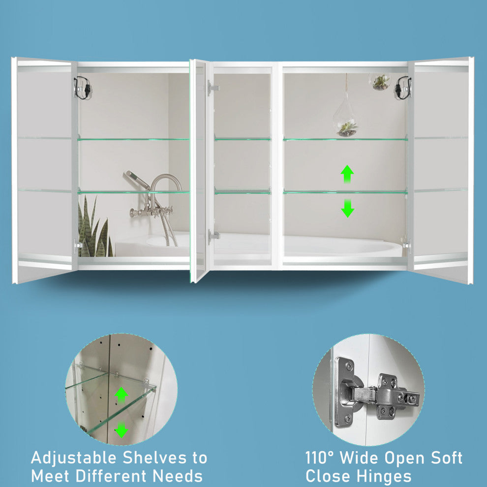 50" Aluminum Surface Mount Medicine Cabinet with Three Doors and Mirror