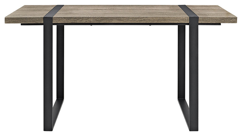 Industrial Dining Table, Warp Around Metal Legs & Rectangular Top, Brown