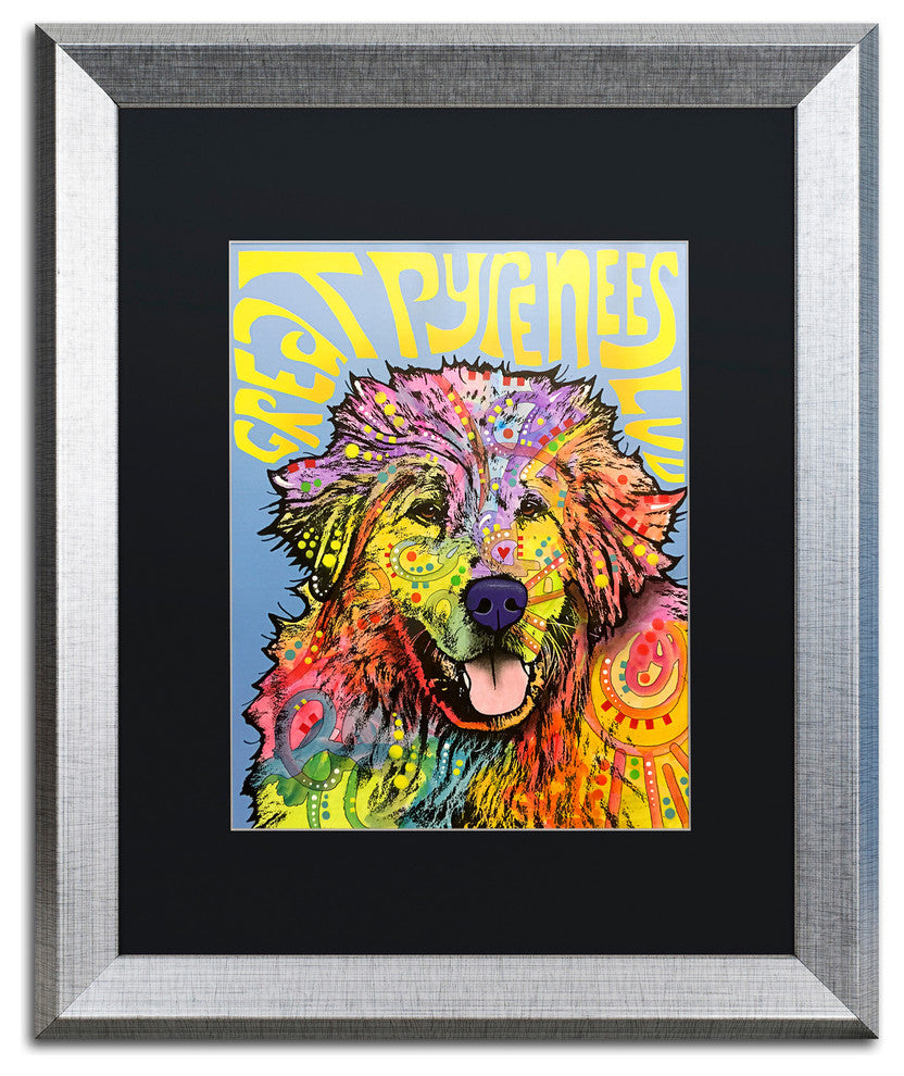 Dean Russo 'Great Pyrenees' Art, Silver Frame, Black Matte, 20"x16"