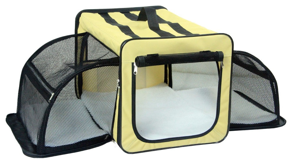 Dual-Expandable Wire Folding Lightweight Collapsible Pet Crate, Khaki, X-Small
