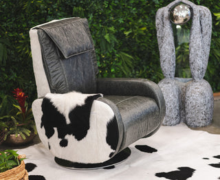 Leather Executive Recliner Armchair, Black and White