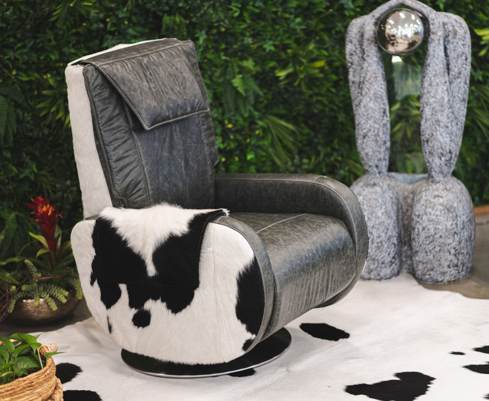 Leather Executive Recliner Armchair, Black and White