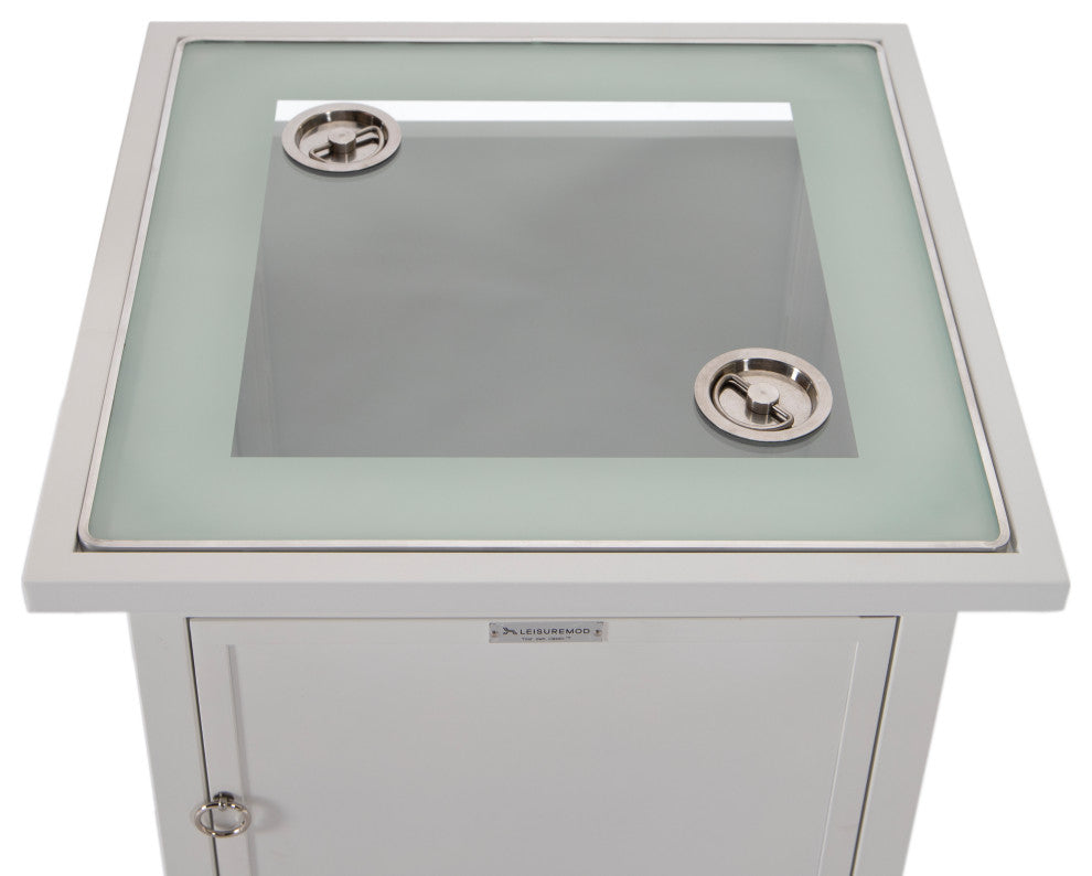 LeisureMod Walbrooke Square Fire Pit Table and Tank Holder, White