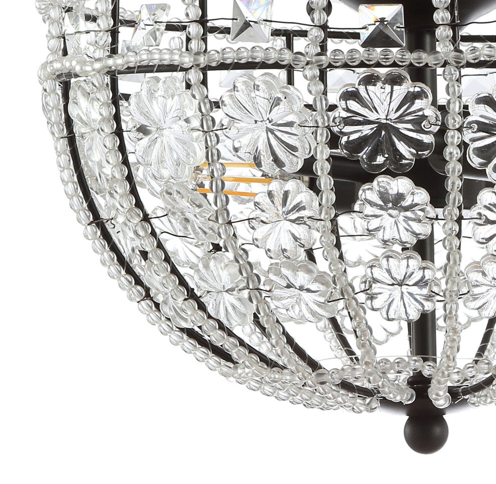 Billie 12" Crystal Flower LED Semi-Flush Mount, Black and Clear