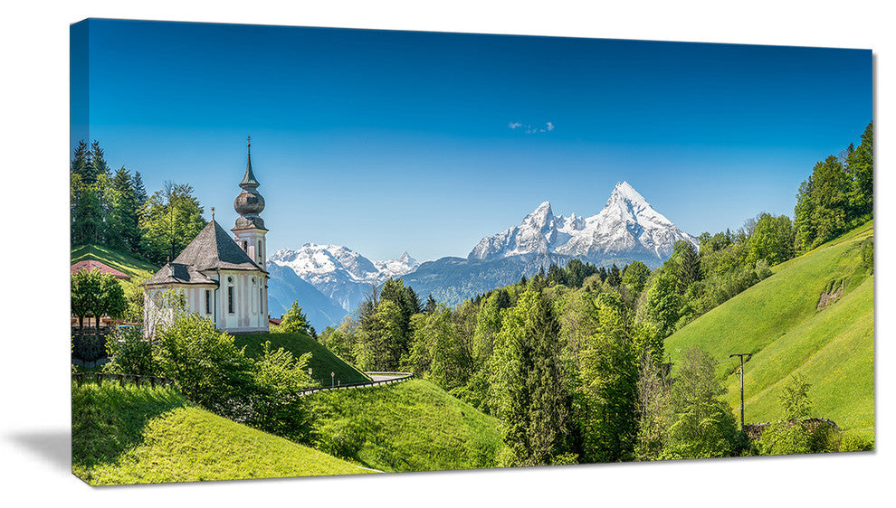 Green Mountain View of Bavarian Alps, Landscape Canvas Art Print, 32"x16"