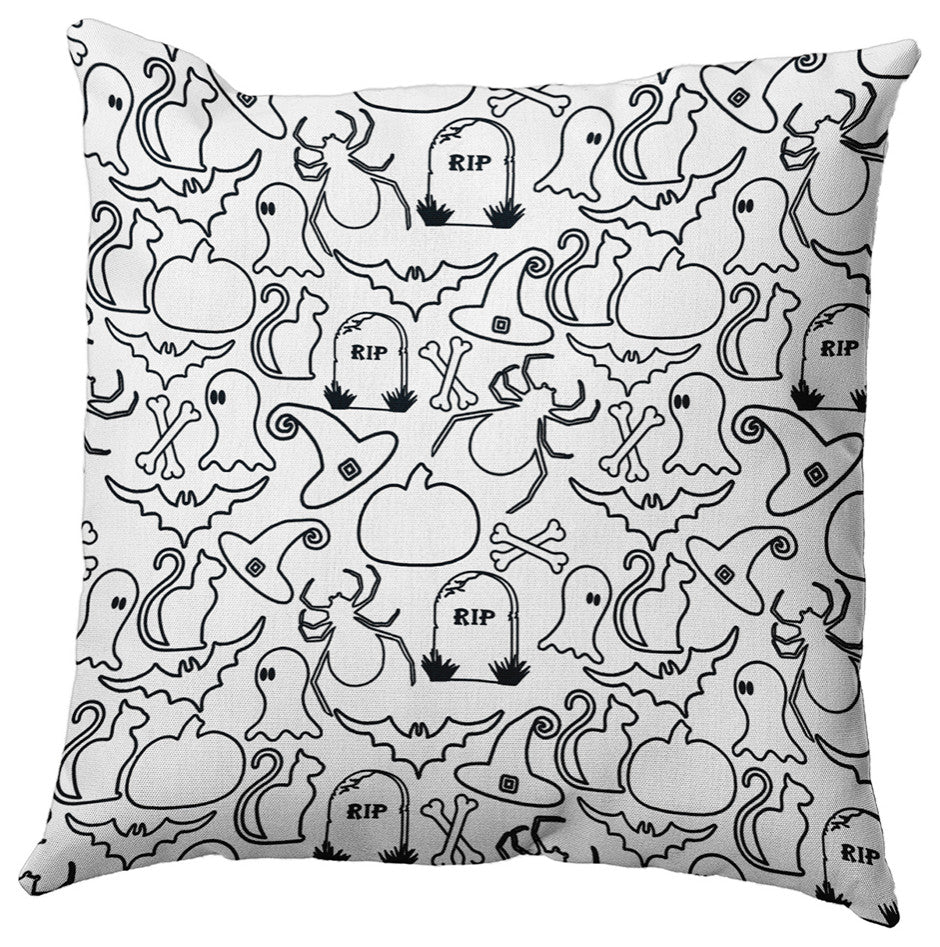 Halloween Outlines Accent Pillow, White, 26"x26"