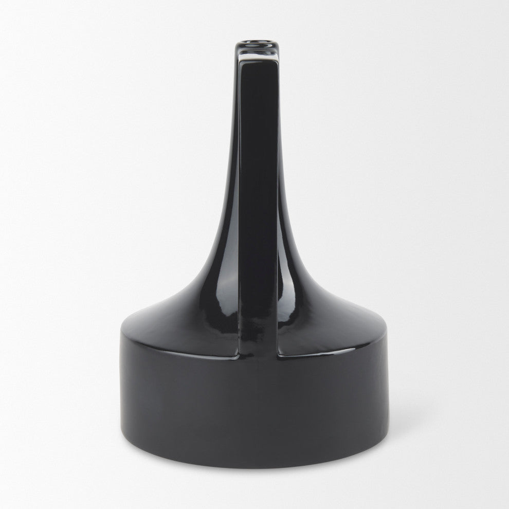 Burton Black Ceramic Jug Style Vase, 12"