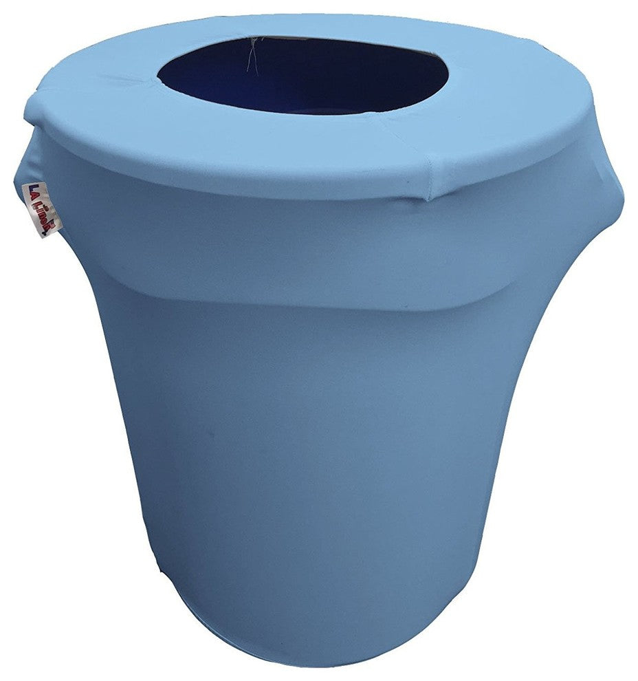 LA Linen Stretch Spandex Trash Can Cover, 32 gal. Round, Light Blue