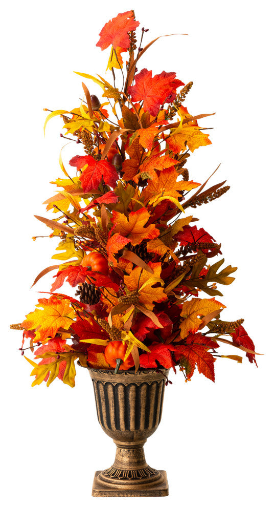 36"H Fall Lighted Maple Leaves Urn Potted Porch Tree, 20 Warm White Lights