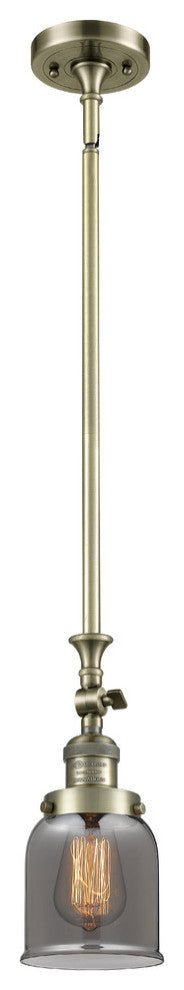 1-Light Small Bell 5" Pendant, Antique Brass, Glass: Plated Smoked