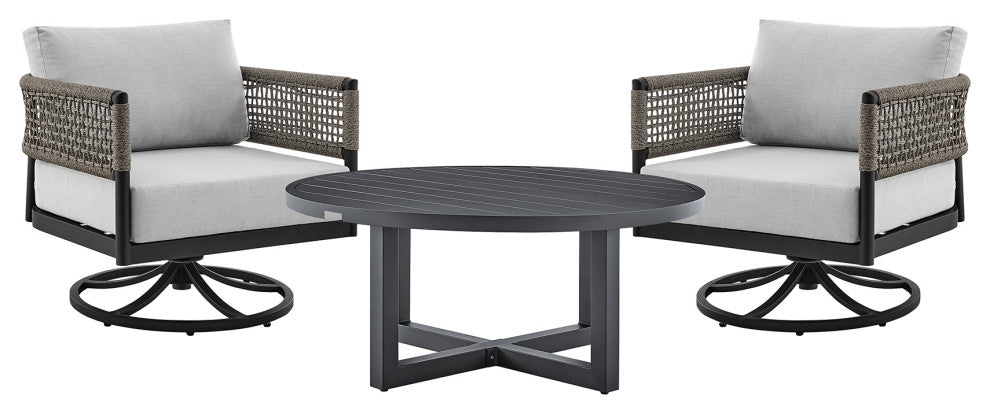 Felicia Argiope 3-Piece Patio Seating Set, Aluminum With Rope And Cushions